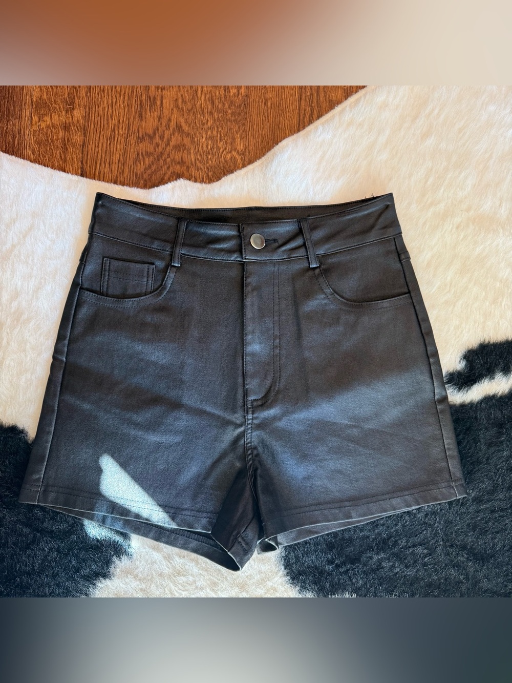 SHEIN High-Rise Black faux leather Shorts